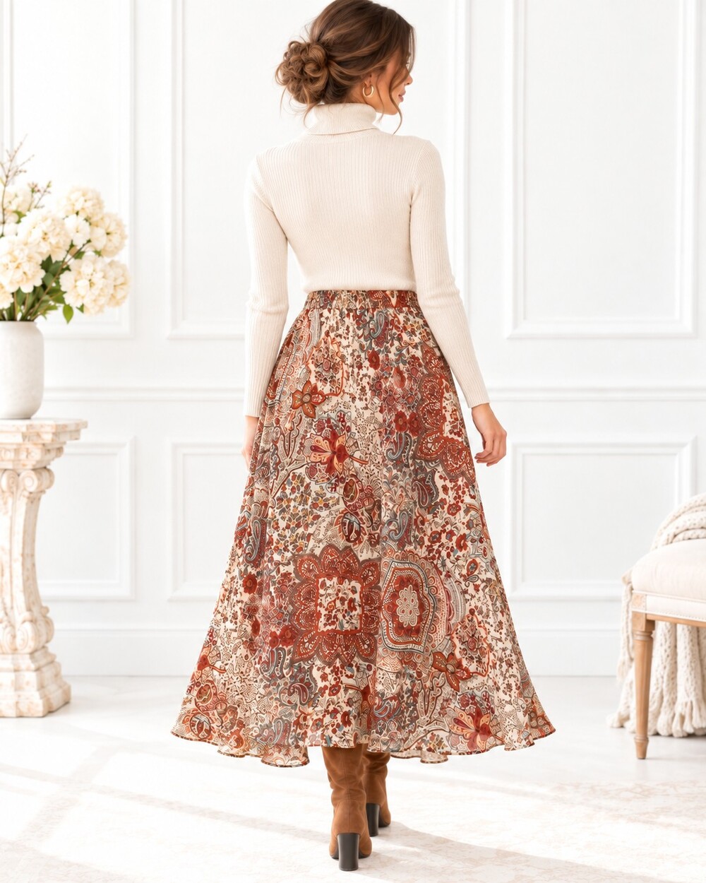 89th & Madison Boho Paisley Floral Maxi Skirt Fall Cottagecore | Size Medium - Picture 3 of 9